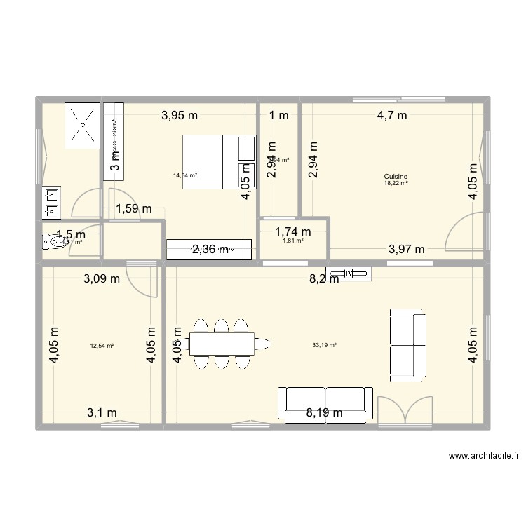 UR ONEA ETAGE v9. Plan de 7 pièces et 84 m2