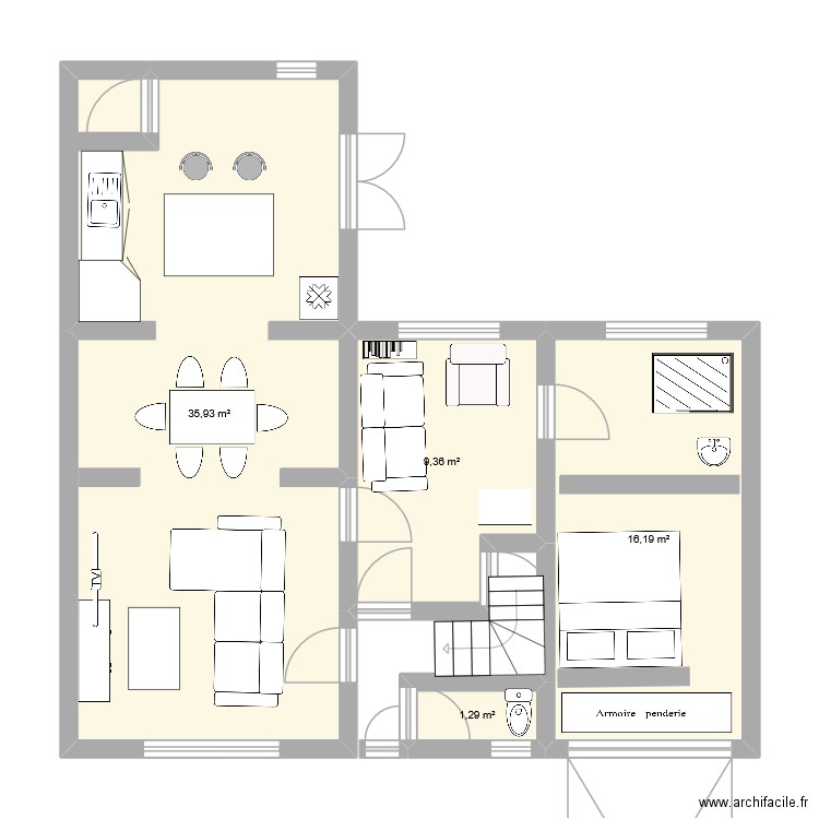 RDC Fampoux. Plan de 4 pièces et 63 m2