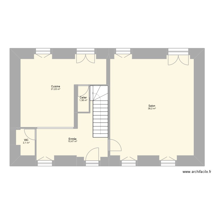 RdC1. Plan de 5 pièces et 73 m2