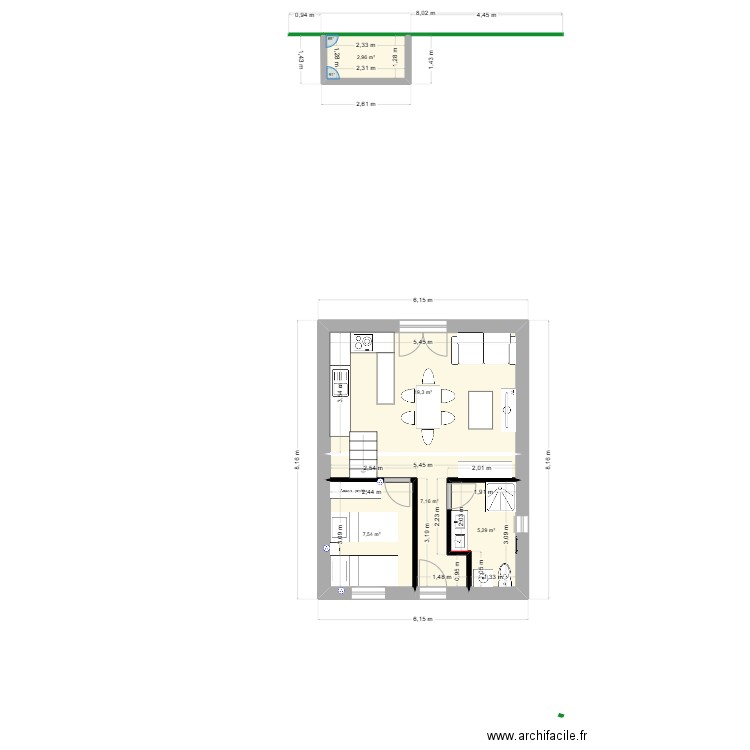 Luz 2. Plan de 5 pièces et 42 m2