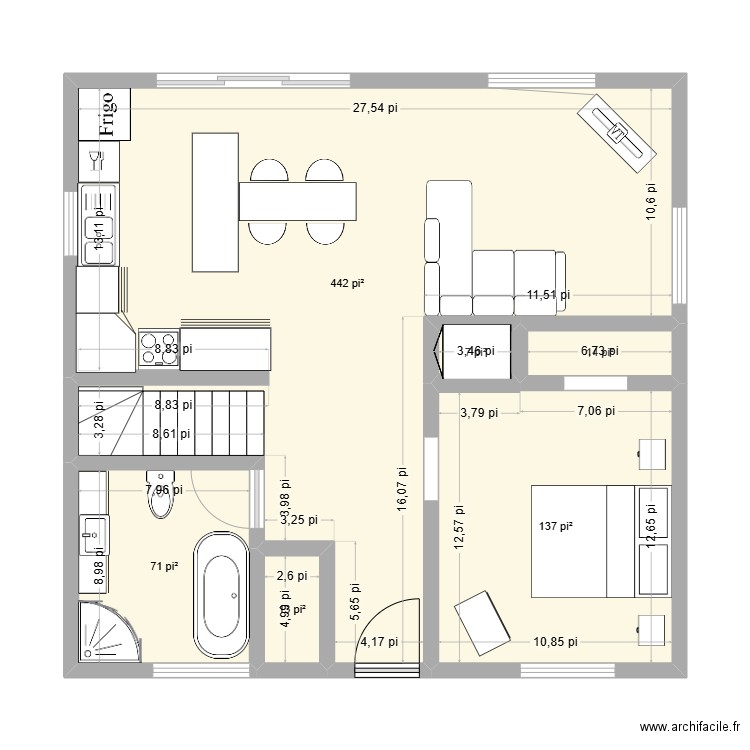 Mini du Fjord 28x30 Chambre Sud. Plan de 6 pièces et 64 m2