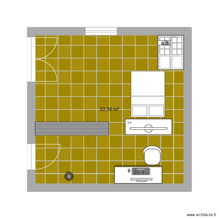 ma chambre vu dans haut. Plan de 1 pièce et 23 m2