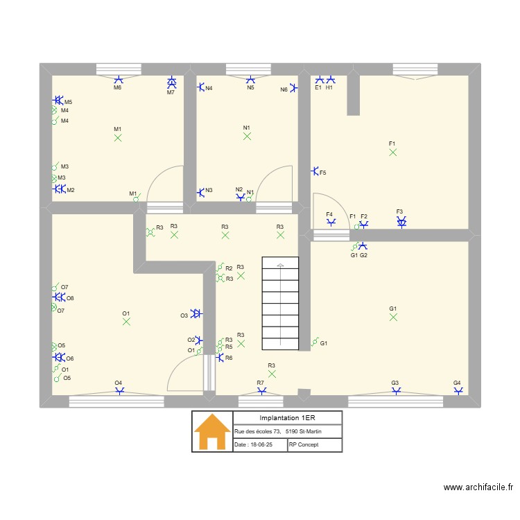 implantation justine 3. Plan de 5 pièces et 59 m2
