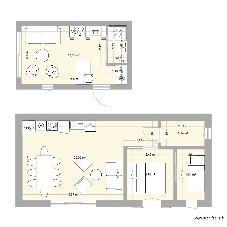 garage version 3. Plan de 5 pièces et 56 m2
