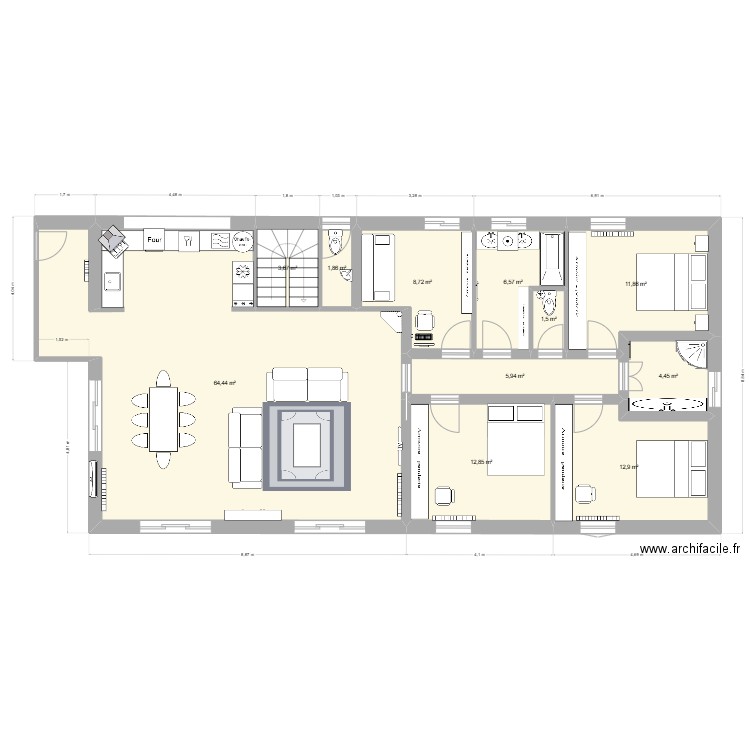 projet 3 bis: sous sol + bureau. Plan de 11 pièces et 135 m2