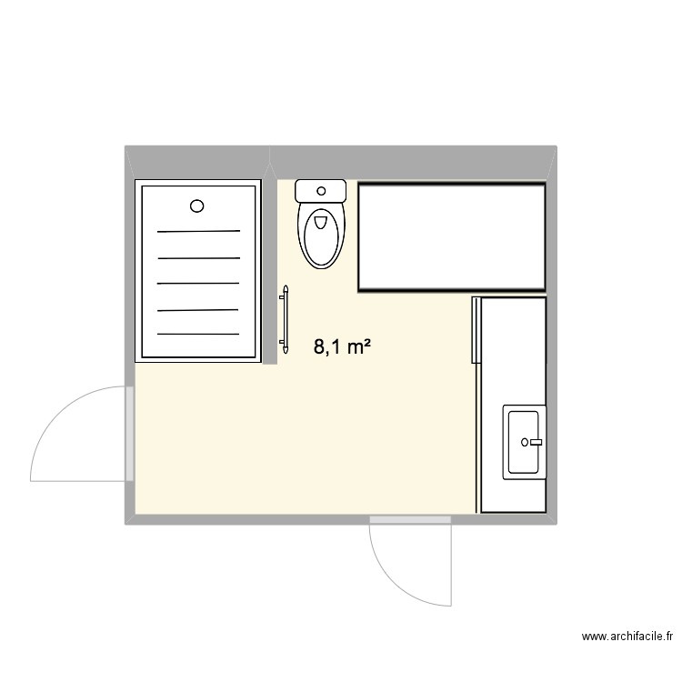 Salle bain. Plan de 1 pièce et 8 m2