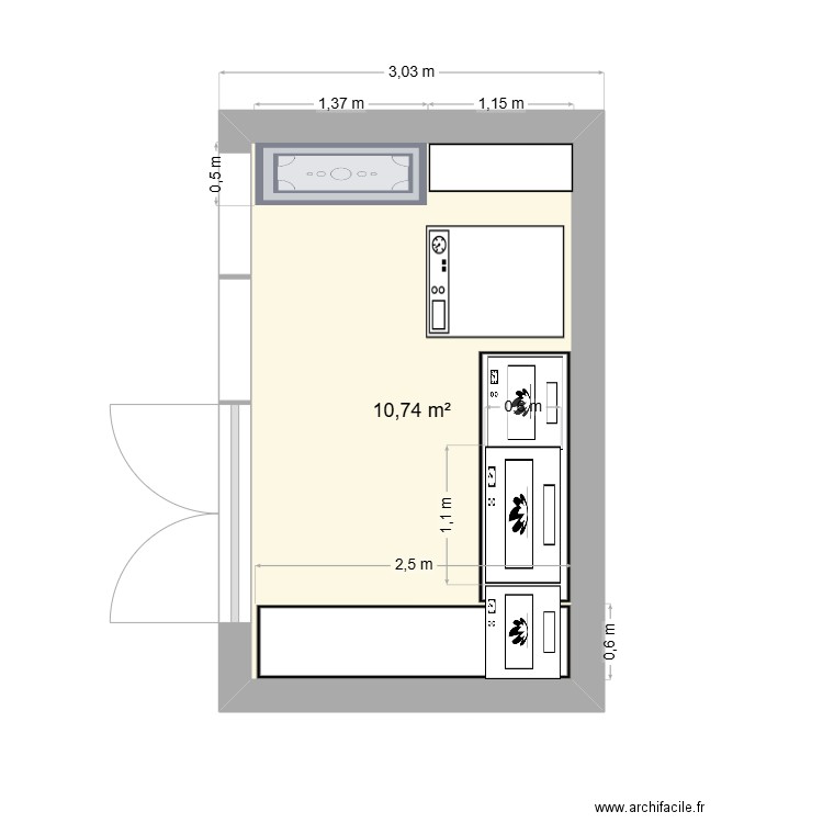 Salle de test. Plan de 1 pièce et 11 m2