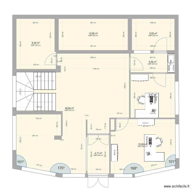 Reception Nereides bureaux. Plan de 10 pièces et 110 m2