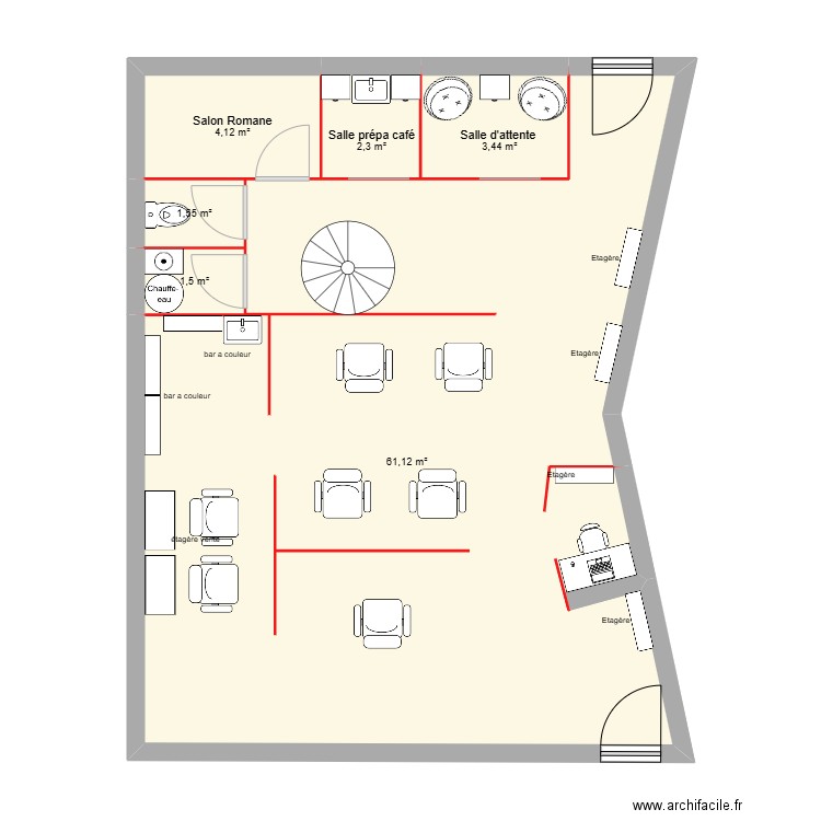 Salon Océane 03. Plan de 6 pièces et 74 m2