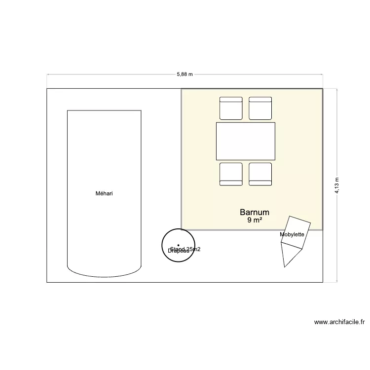 Stand BV. Plan de 1 Pièce et 9 m²