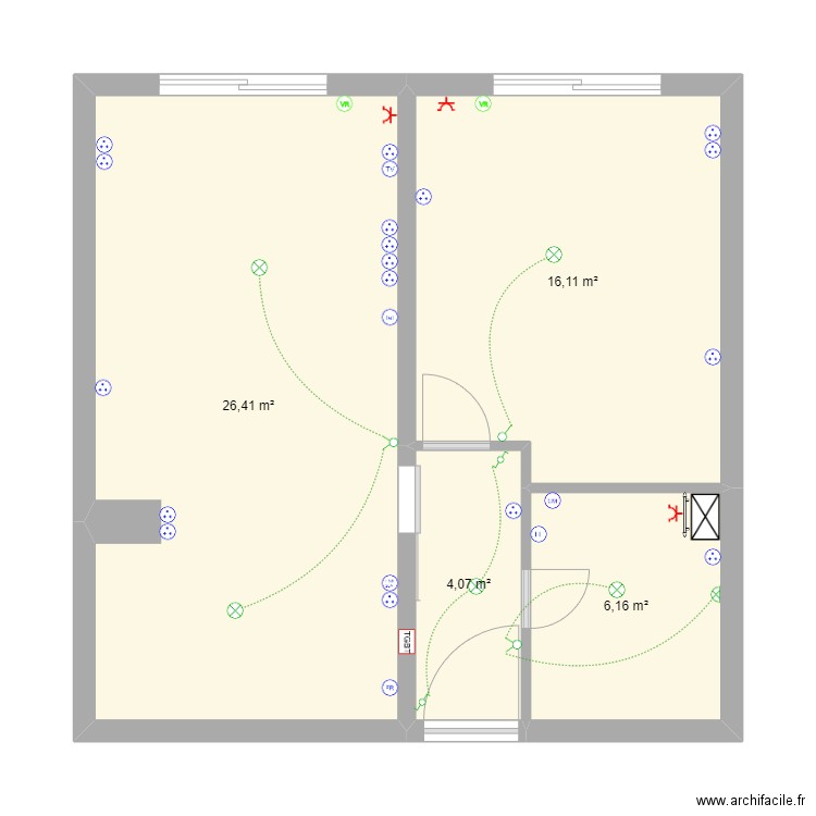 patey. Plan de 4 pièces et 53 m2