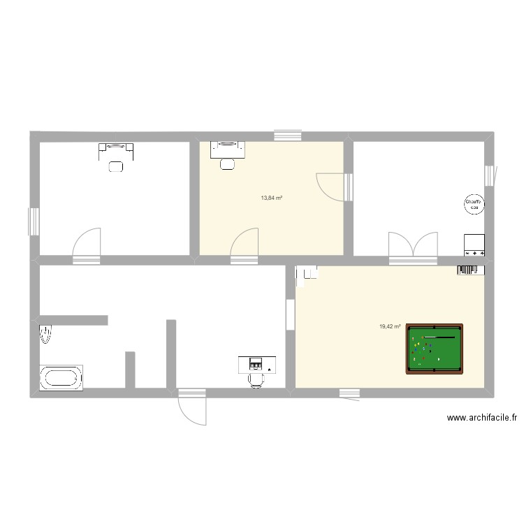 Appartement T 5. Plan de 2 pièces et 33 m2