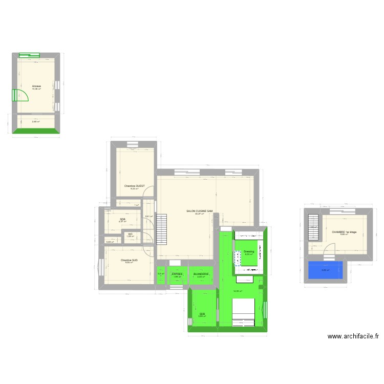 Maison PTZ extension 2.0 meublé. Plan de 19 pièces et 118 m2