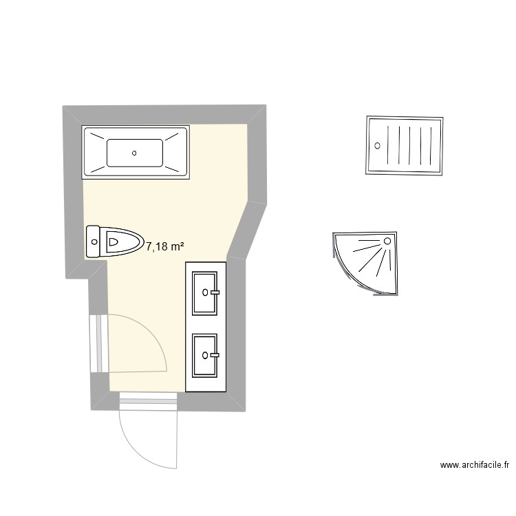 Salle de bain. Plan de 1 pièce et 7 m2