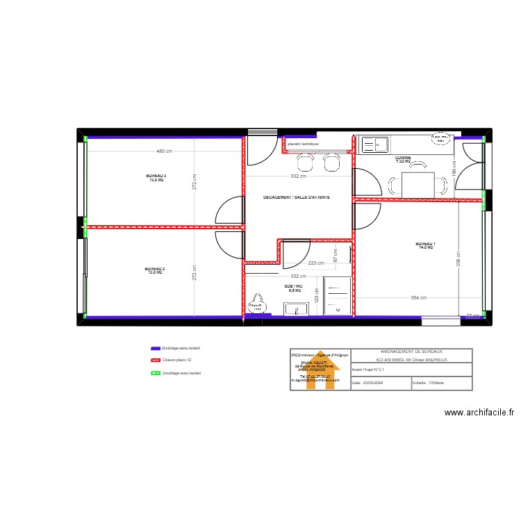 PLAN ETAT DES LIEUX ANDRIEUX 13. Plan de 2 pièces et 20 m2
