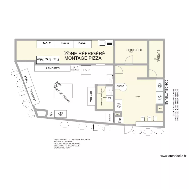 C1 MARIEVILLE-PIZZA PROJET-3. Plan de 7  et 65 m²