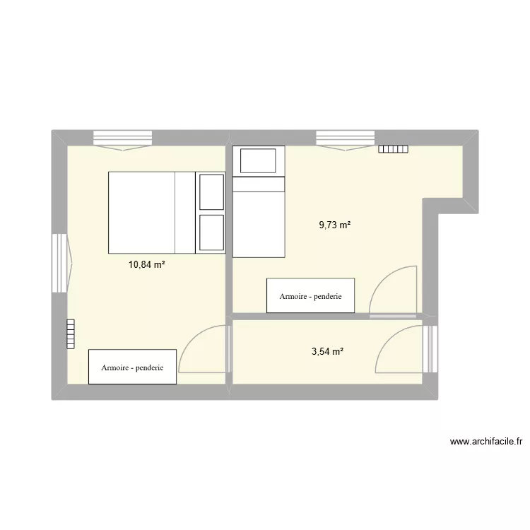 Appartement agence 1er &eacute;tage am&eacute;nag&eacute;. Plan de 3 pièces et 24 m²