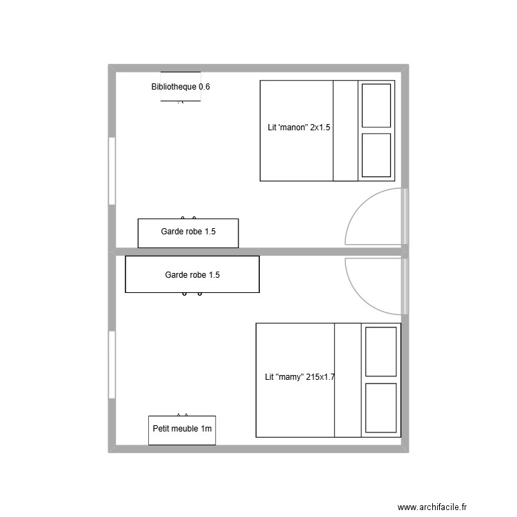Chafor 2026 chambres. Plan de 2 pièces et 23 m2