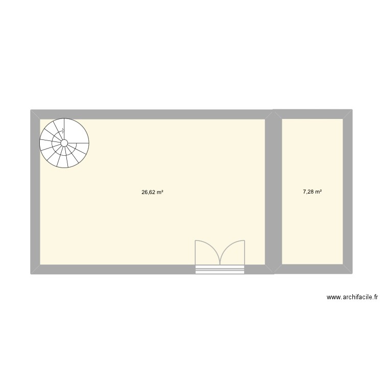 magasin. Plan de 2 pièces et 34 m2