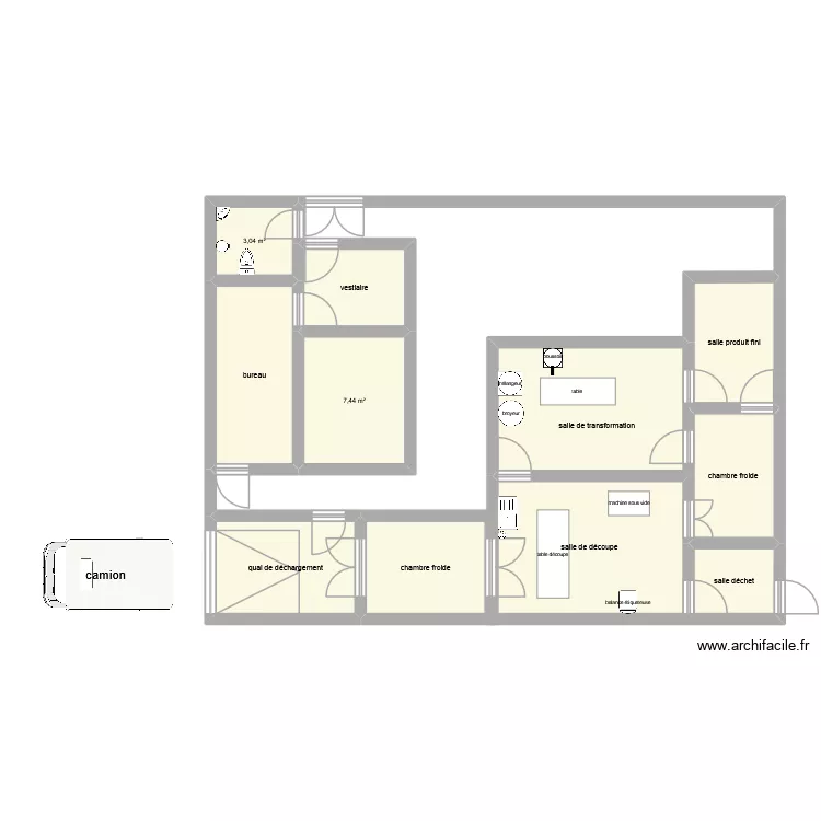 attelier 2. Plan de 11  et 78 m²
