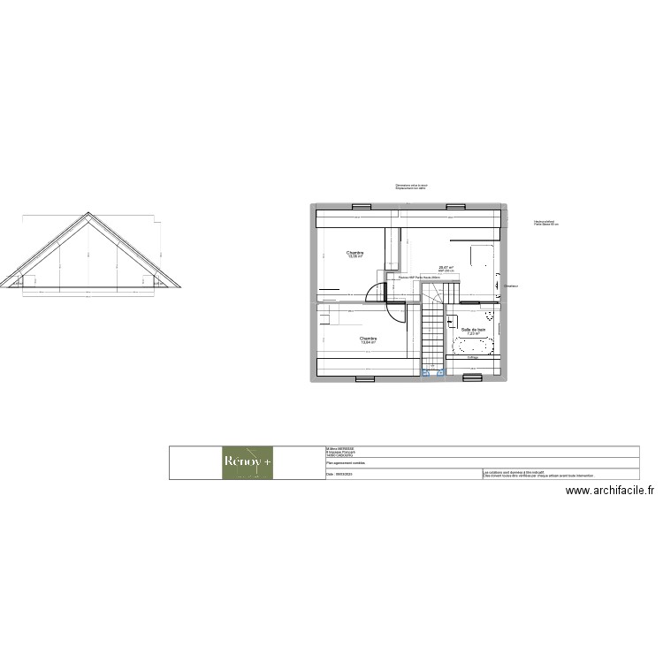 Plan etage. Plan de 4 pièces et 55 m2