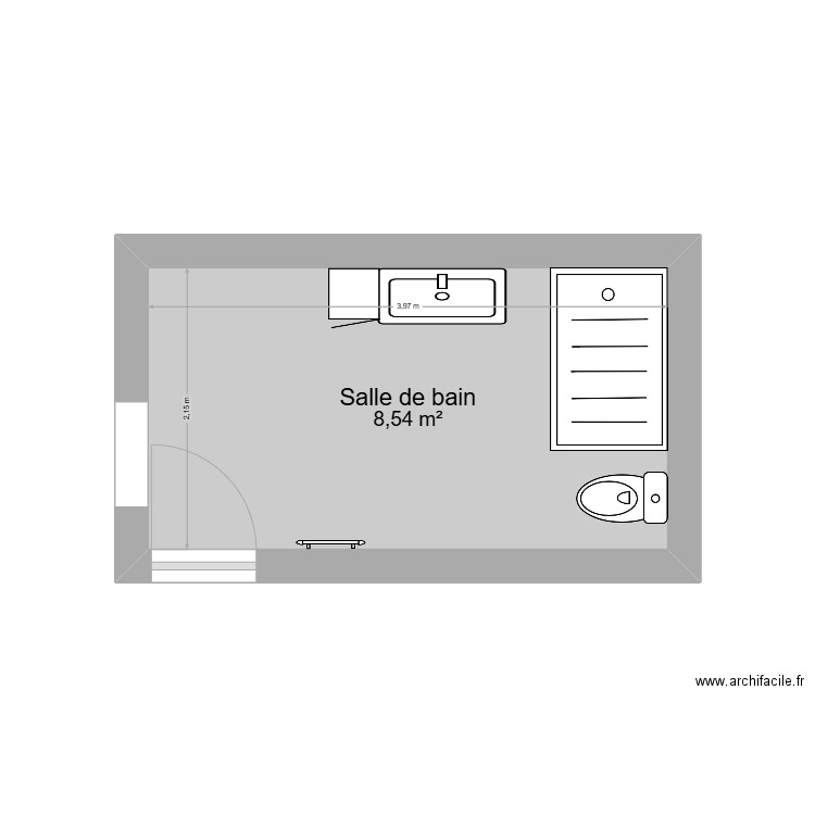 salle de bain bleid 1. Plan de 1 pièce et 9 m2
