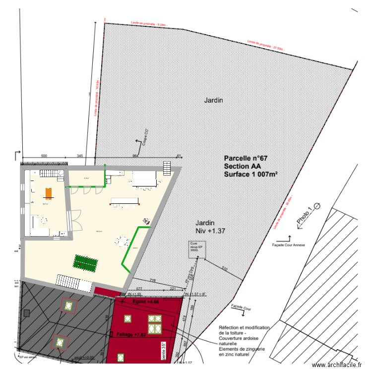 Etable. Plan de 4 pièces et 193 m2