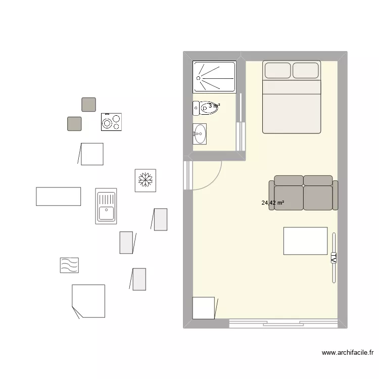 Studio 2. Plan de 2 Pièces et 27 m² Studio 2. Plan de 2 Pièces et 27 m²