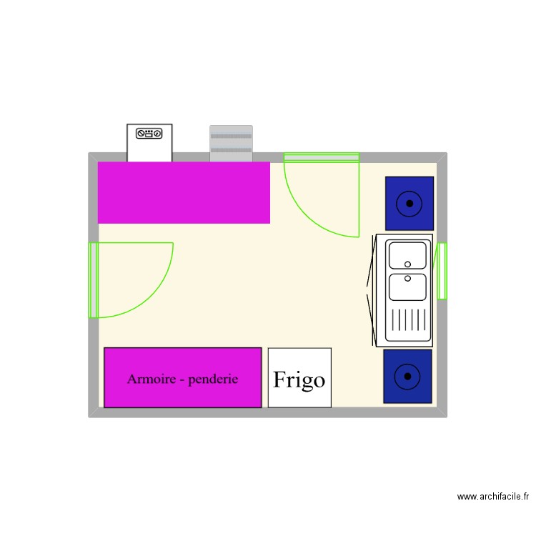 arriere cuisine. Plan de 1 pièce et 9 m2