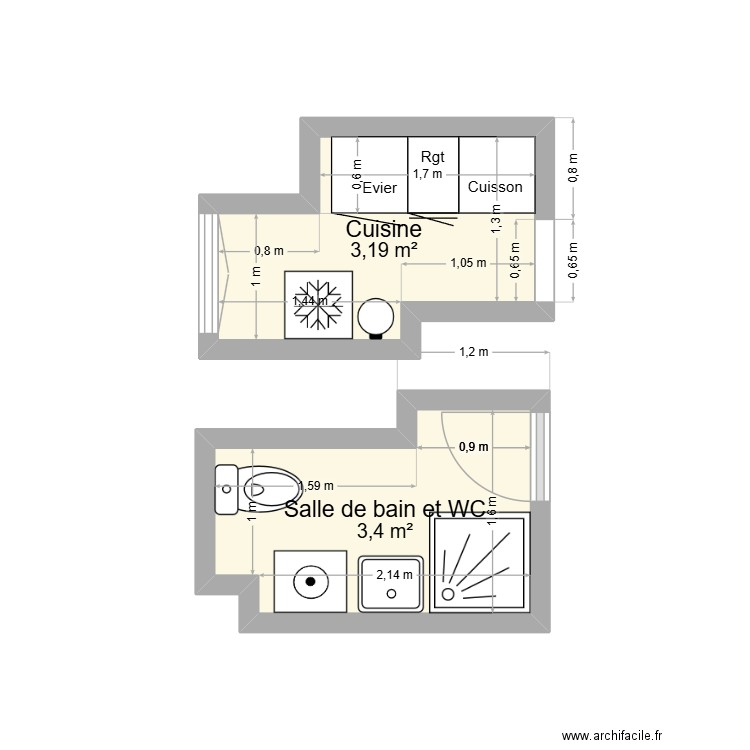 113_Cr_Rep-2emeD. Plan de 2 pièces et 7 m2