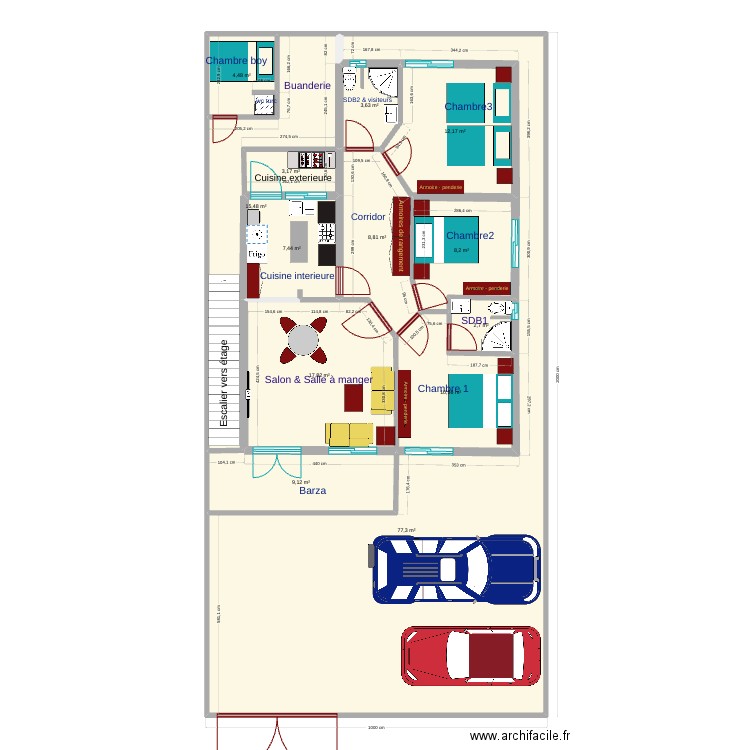 cequefemmeveut. Plan de 13 pièces et 181 m2
