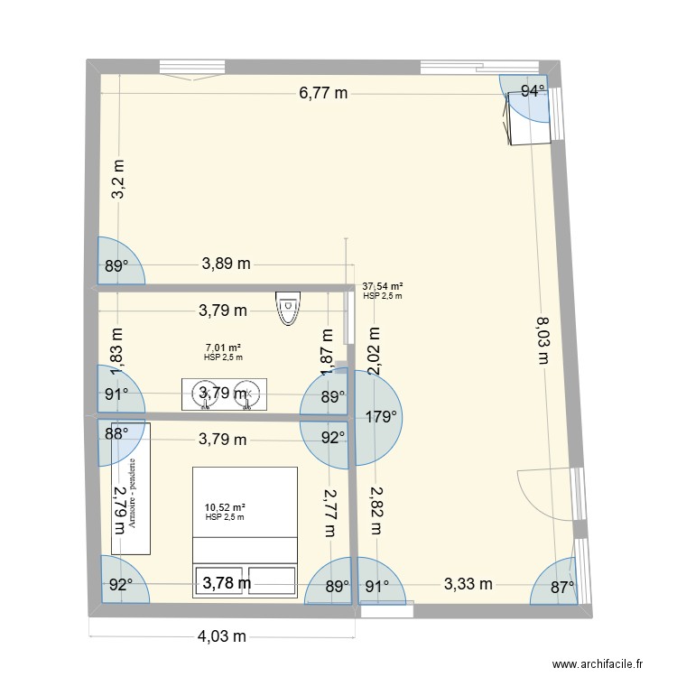 MAISON. Plan de 1 pièce et 55 m2