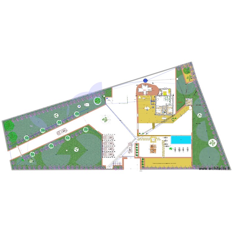 avec piscine sur le terrain de tennis. Plan de 11 pièces et 211 m2