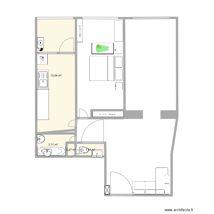Apt ocean. Plan de 5 pièces et 16 m2