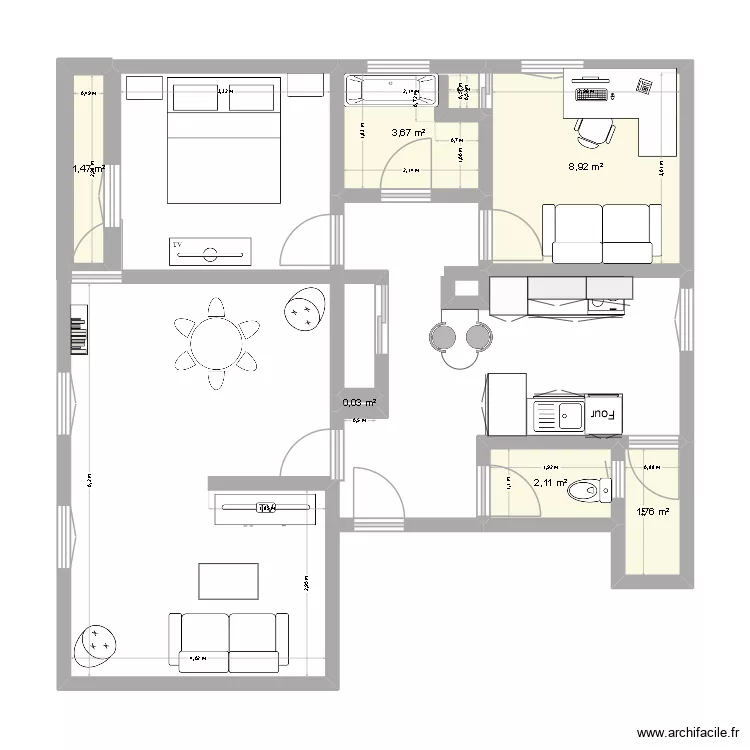 Appart Chenove. Plan de 6  et 18 m²