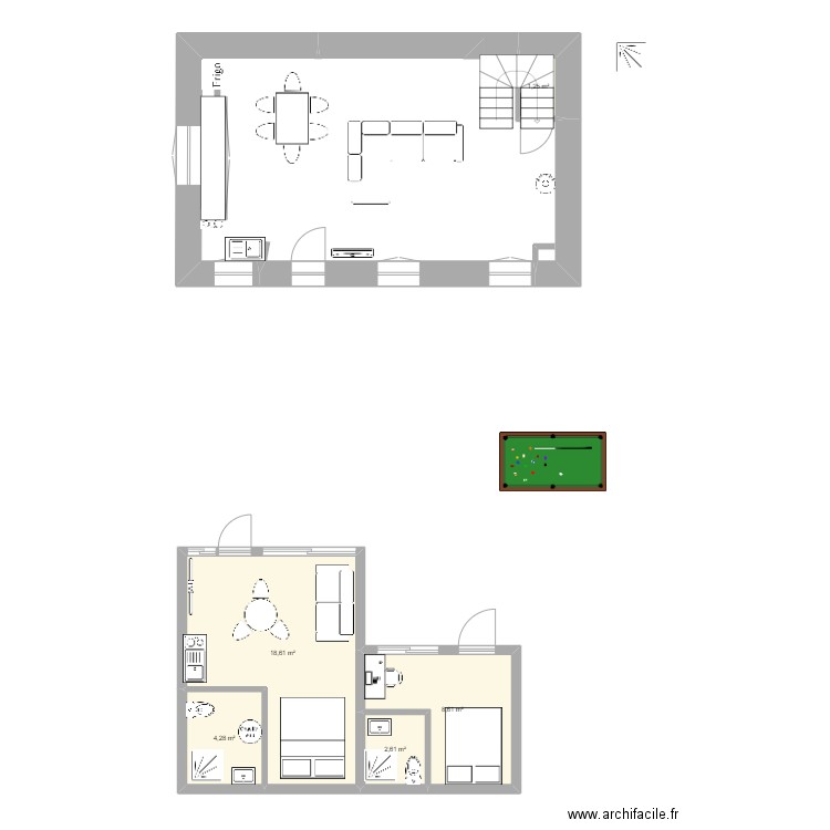 Courlon. Plan de 5 pièces et 35 m2