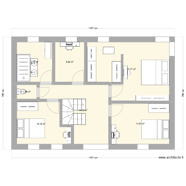 Bellefontaine +1. Plan de 7 pièces et 72 m2