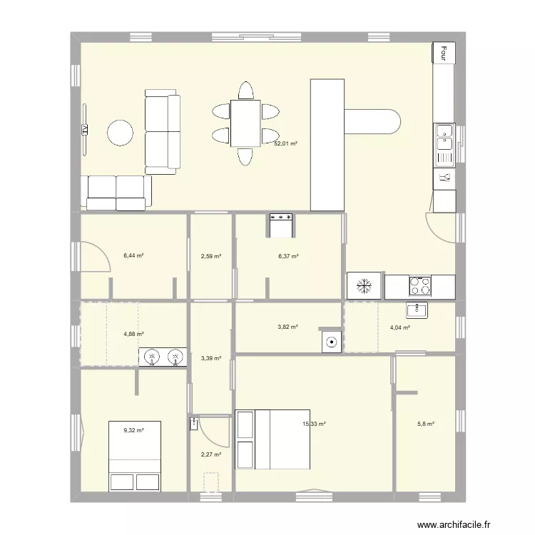 Plan 120m2 Plain-pied. Plan de 12  et 116 m²
