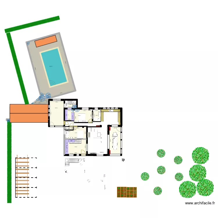 plan avec deux chambres et la salle de bain dans l'ancienne cuisine. Plan de 