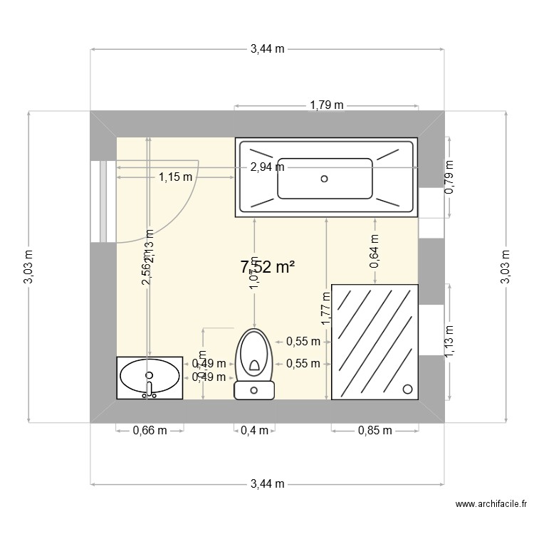 SALLE DE BAIN HO. Plan de 1 pièce et 8 m2