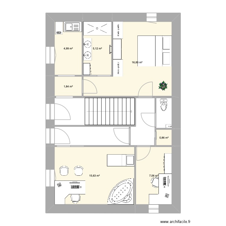 rdc maison. Plan de 7 pièces et 52 m2