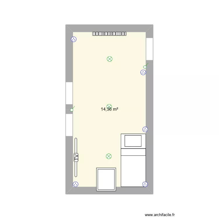 palier. Plan de 1  et 14 m²