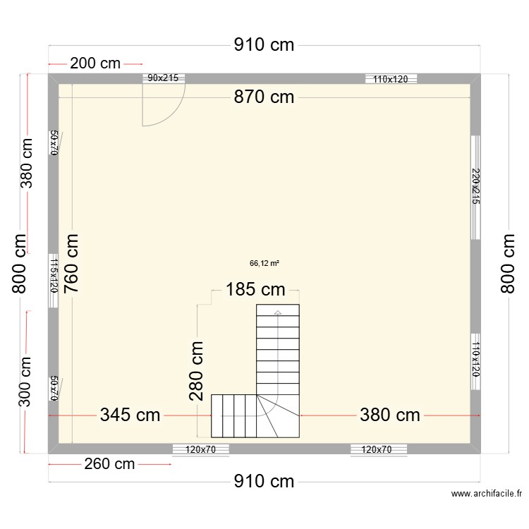 RDC JORGE DEF MACONNERIE. Plan de 1 pièce et 66 m2