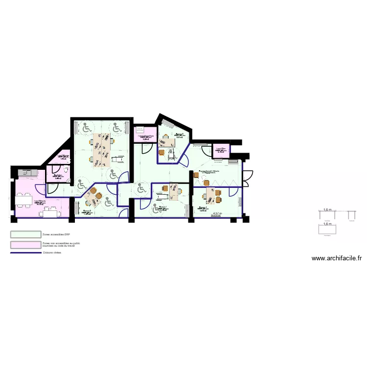 HM Montpellier - projet cloison mobile acceuil. Plan de 16  et 151 m²