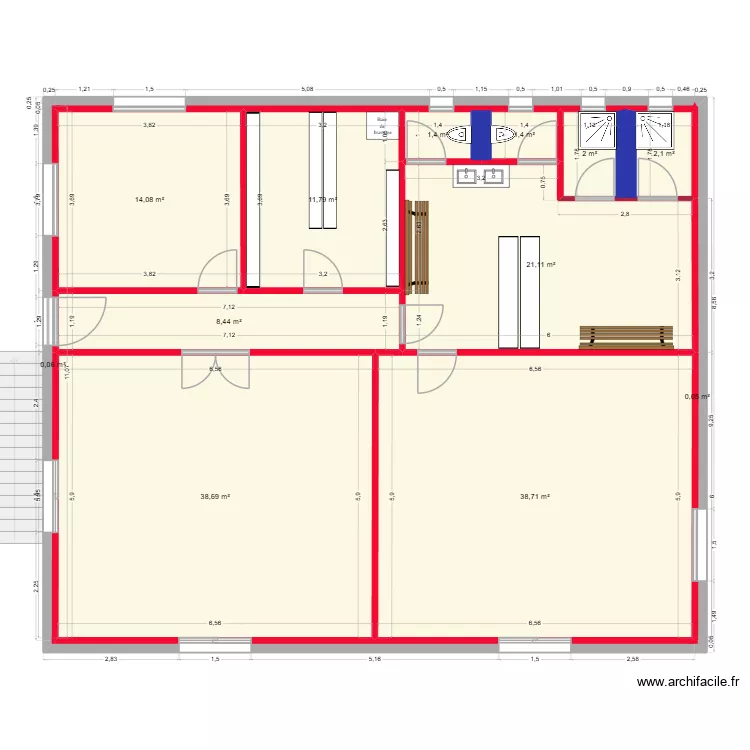 Bureau Final. Plan de 21  et 279 m²