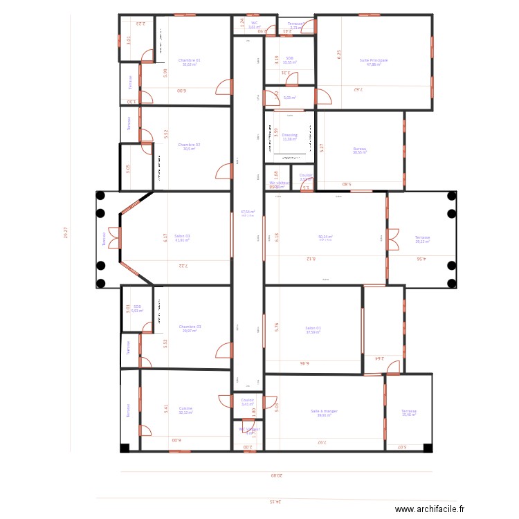 ngak 004. Plan de 26 pièces et 543 m2