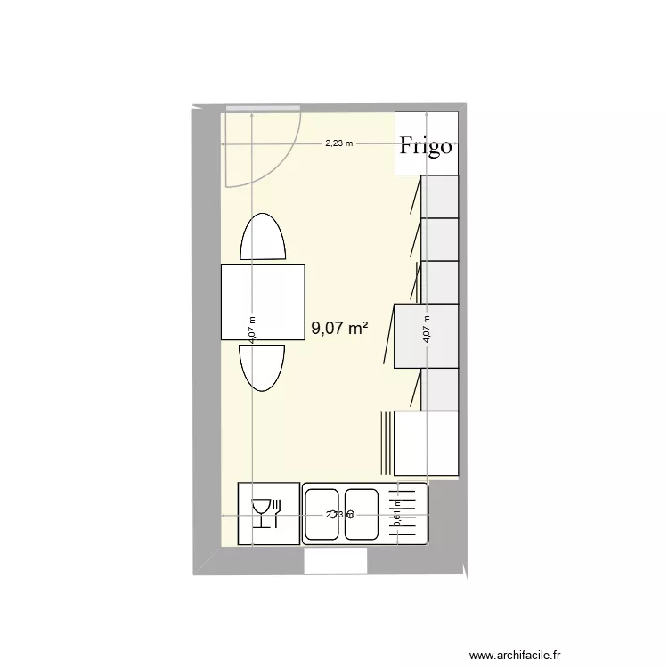 Bobillot cuisine. Plan de 1  et 9 m²