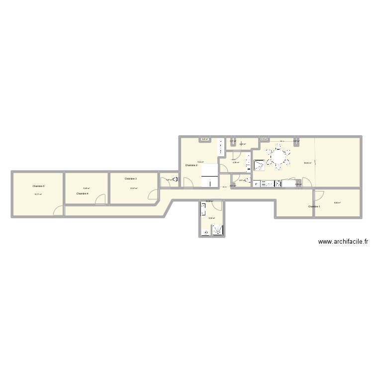 Brasserie 70 1er (4). Plan de 18 pièces et 134 m2