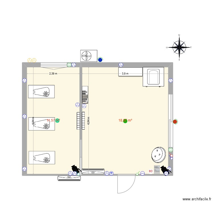 EXTENSION APPENTI. Plan de 2 pièces et 30 m2