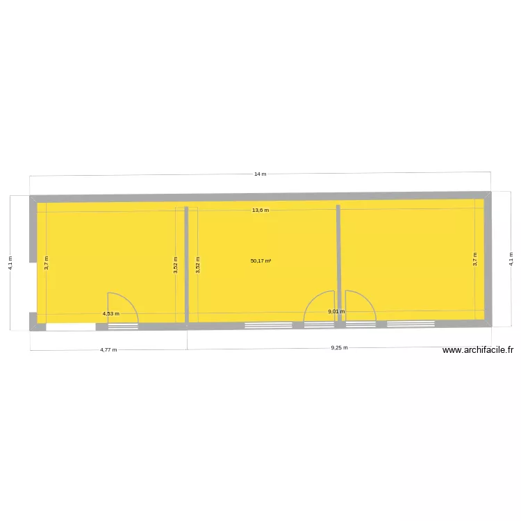 bureaux 3. Plan de 1 pièce et 50 m²
